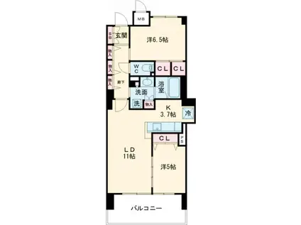 ジオ高松常磐町J.CRESTタワー(2LDK/3階)の間取り写真