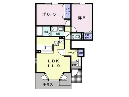 ハピネス村山C(2LDK/1階)の間取り写真
