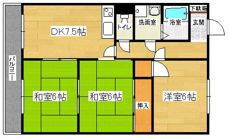 ヨシハラビル(3DK/1階)の間取り写真