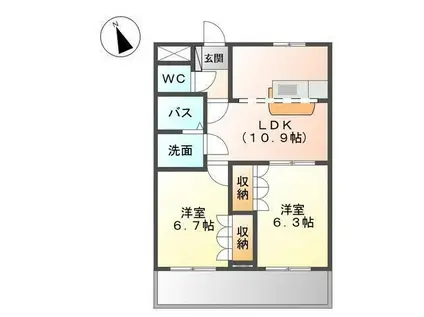 オベルジーヌ(2LDK/2階)の間取り写真