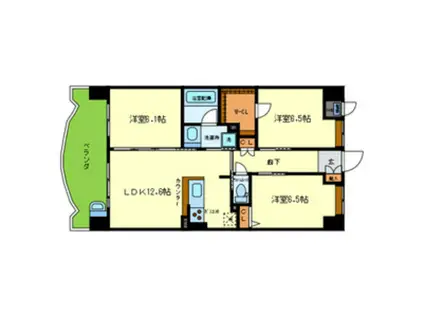 サンモールII(3LDK/4階)の間取り写真