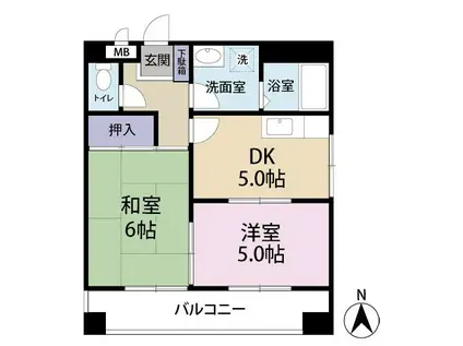 砂津ハイツ(2DK/6階)の間取り写真