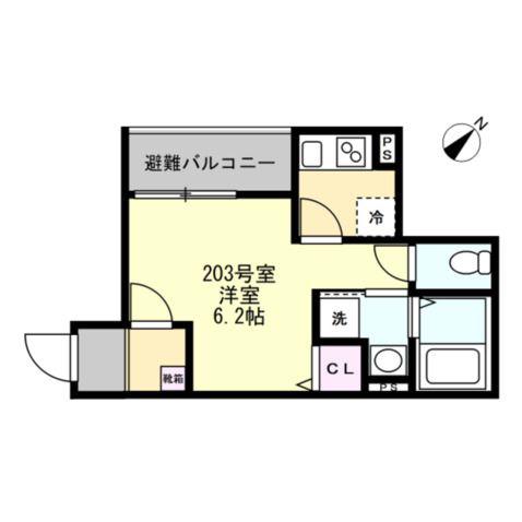 ベイルーム湘南藤沢(1K/2階)の間取り写真