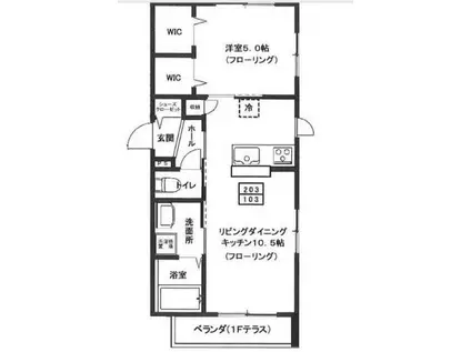 ル シェノン ささづか(1LDK/1階)の間取り写真