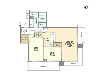 リガーレ日本橋人形町アネックス(2LDK/22階)の間取り写真