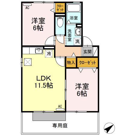 エルモッソ(2LDK/1階)の間取り写真