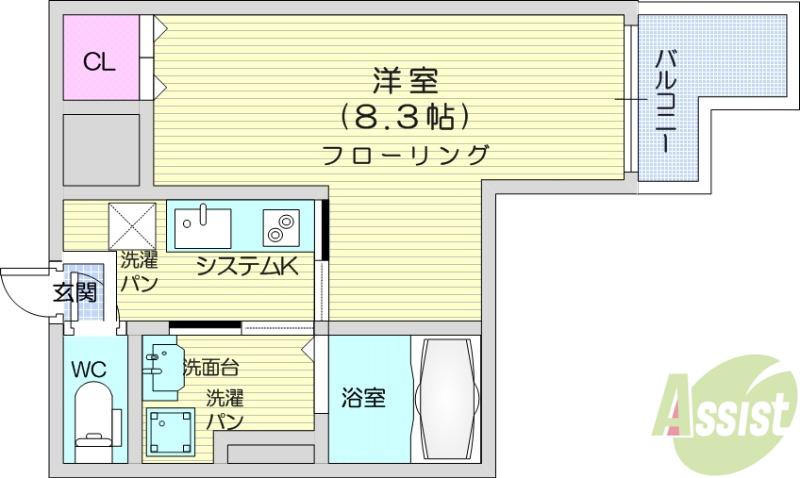 カーサ・スタジオーネ原町(1K/1階)の間取り写真
