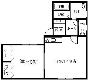 ローズガーデン錦町(1LDK/2階)の間取り写真