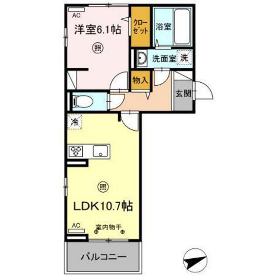 オリジン中津(1LDK/3階)の間取り写真