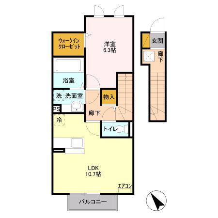 マロニエKINU(1LDK/2階)の間取り写真