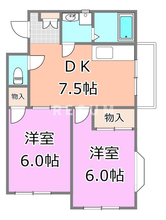 アトレII(2DK/1階)の間取り写真