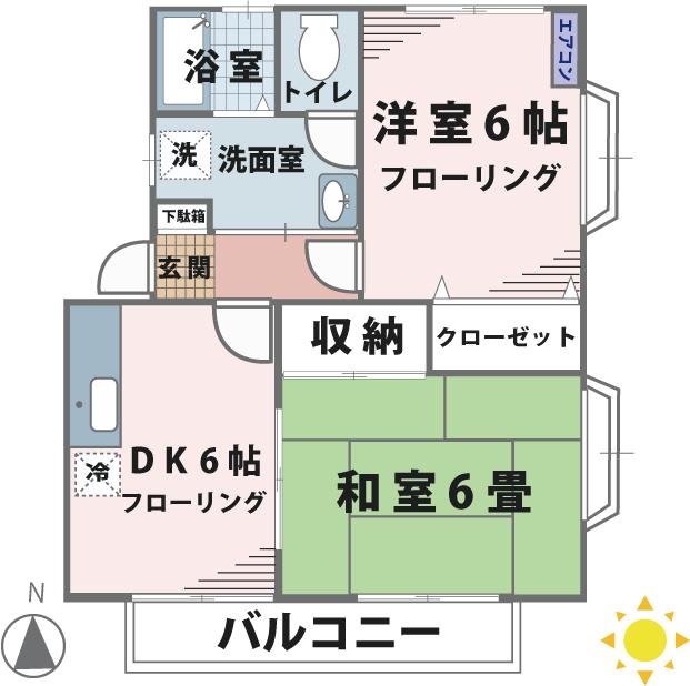 ハイムケーティII(2DK/2階)の間取り写真
