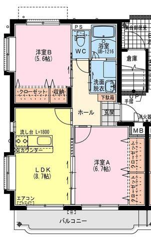 ユーミー小松A(2LDK/4階)の間取り写真
