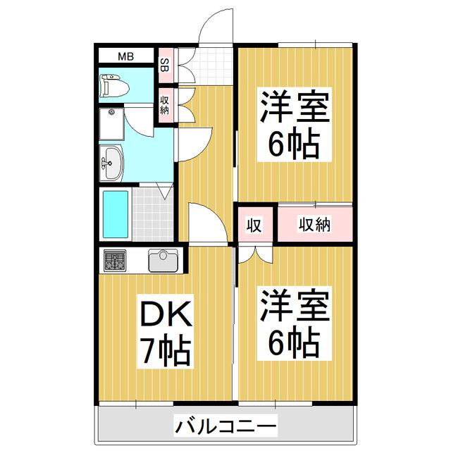 リッチ蟻ヶ崎 Bポート(2DK/2階)の間取り写真