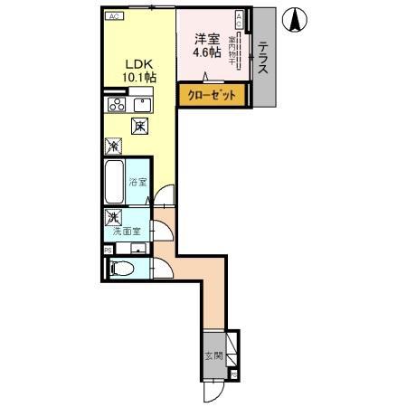 Dアヴァンス高富B棟(1LDK/1階)の間取り写真