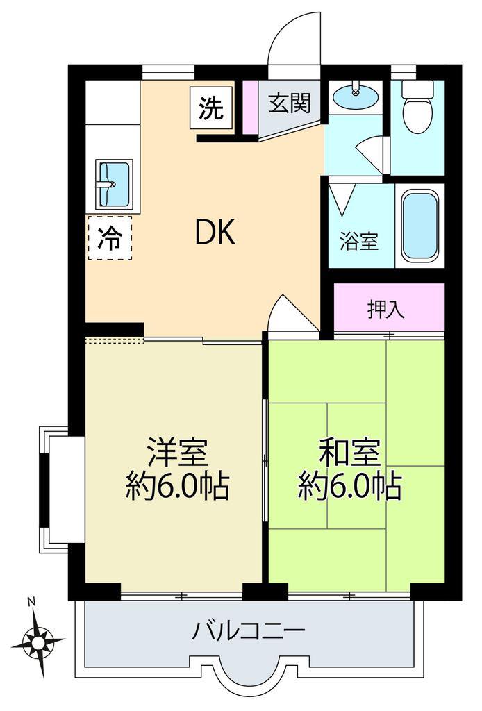 湘南槇町ヴィラ(2DK/3階)の間取り写真