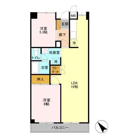 シャインクロコ(2LDK/3階)の間取り写真