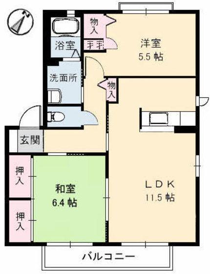 シャーメゾンかがやき 1番館(2LDK/2階)の間取り写真