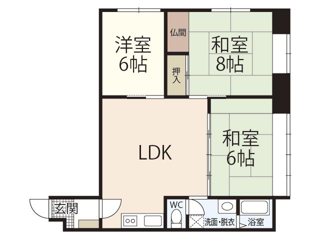城北マンション(3LDK/4階)の間取り写真