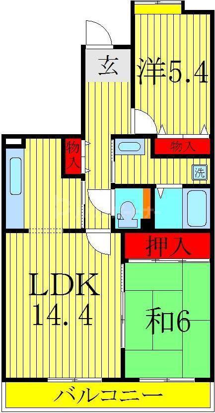 コーポレート新柏駅前3号棟(2LDK/4階)の間取り写真