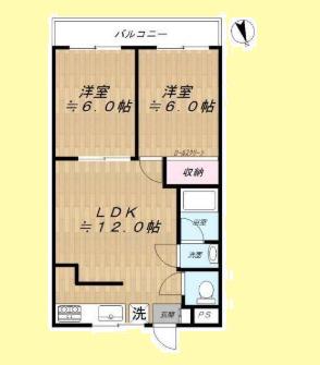 ハイツウッド(2LDK/3階)の間取り写真