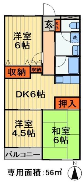 リバーストーンA(3DK/2階)の間取り写真
