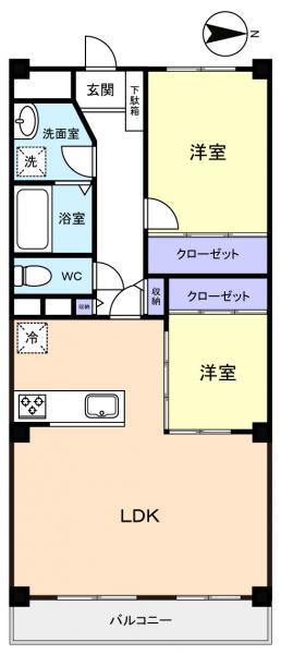 京成サンコーポ勝田台F棟(2LDK/4階)の間取り写真