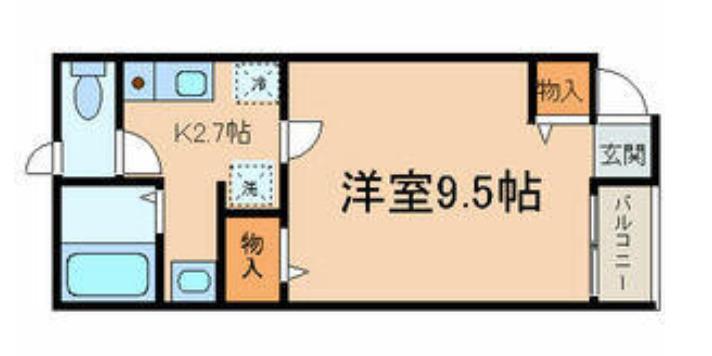 フラットH(1K/2階)の間取り写真
