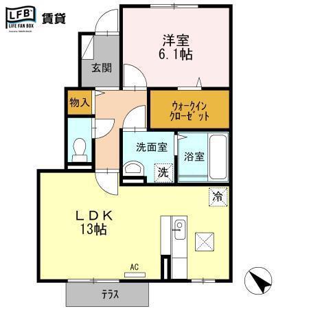 ボナール瑞穂(1LDK/1階)の間取り写真