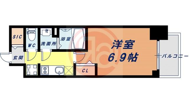 プレミアムコート天王寺イースト(1K/9階)の間取り写真
