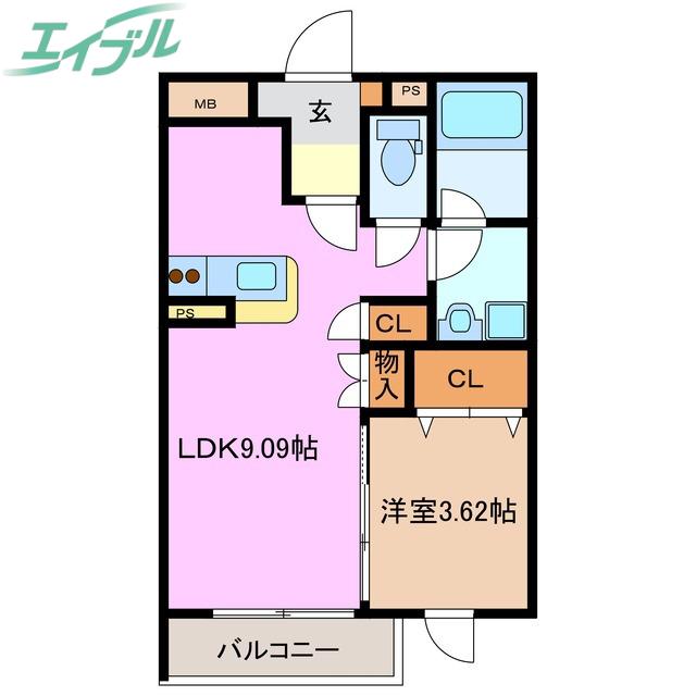 GRAND ESPOIR(1LDK/2階)の間取り写真
