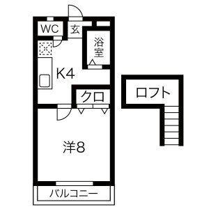サンハイツサノックスC棟(1K/1階)の間取り写真