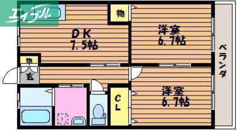 プログレ I(2DK/1階)の間取り写真