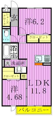 レイストリーフⅡ(2LDK/3階)の間取り写真