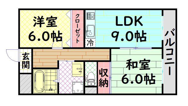 ドミール横田(2LDK/3階)の間取り写真