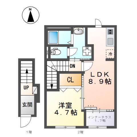 スターテラスII南田町(1LDK/2階)の間取り写真