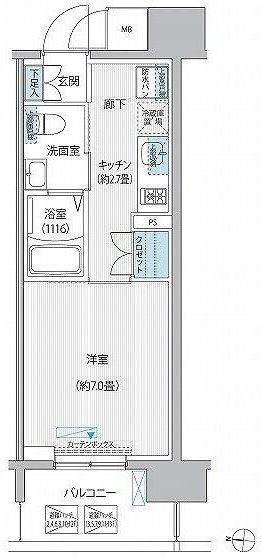 セントラーレ新城(1K/6階)の間取り写真