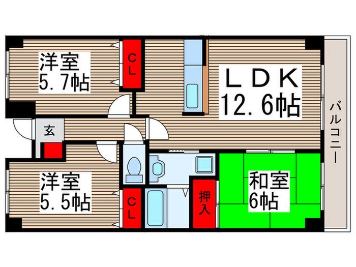 グリシーヌ東所沢(3LDK/4階)の間取り写真