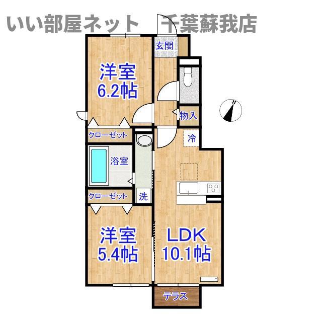 サウスヒルズ II(2LDK/1階)の間取り写真