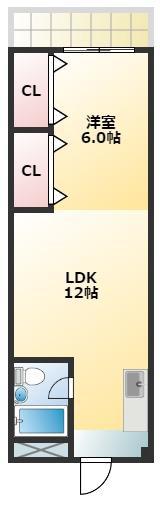 西田辺ハイツ(1LDK/3階)の間取り写真