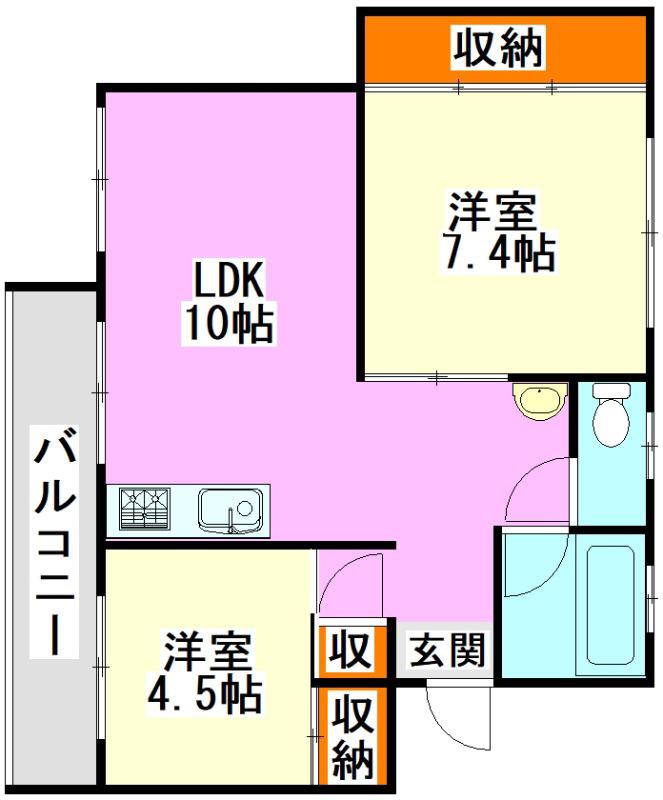 クレアールライフ文字山(2LDK/1階)の間取り写真
