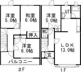 ハイツタネカワI(4LDK/1階)の間取り写真