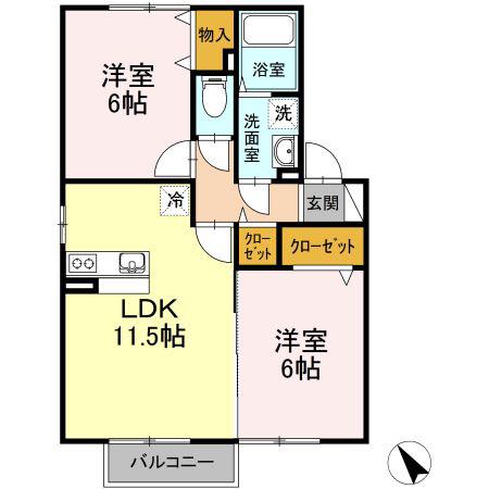 ザ・ギャラリーABCDEF(2LDK/2階)の間取り写真