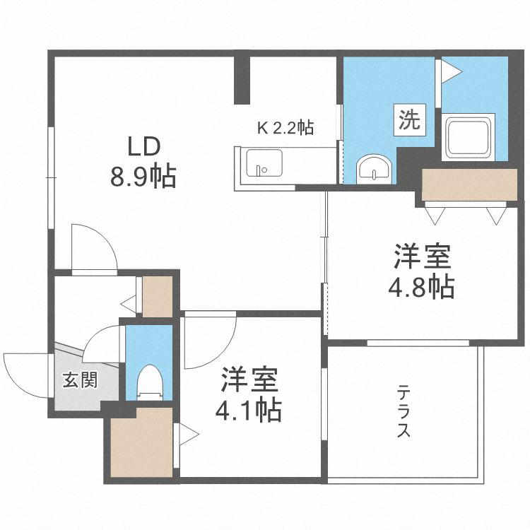ファランドール南平岸(2LDK/1階)の間取り写真