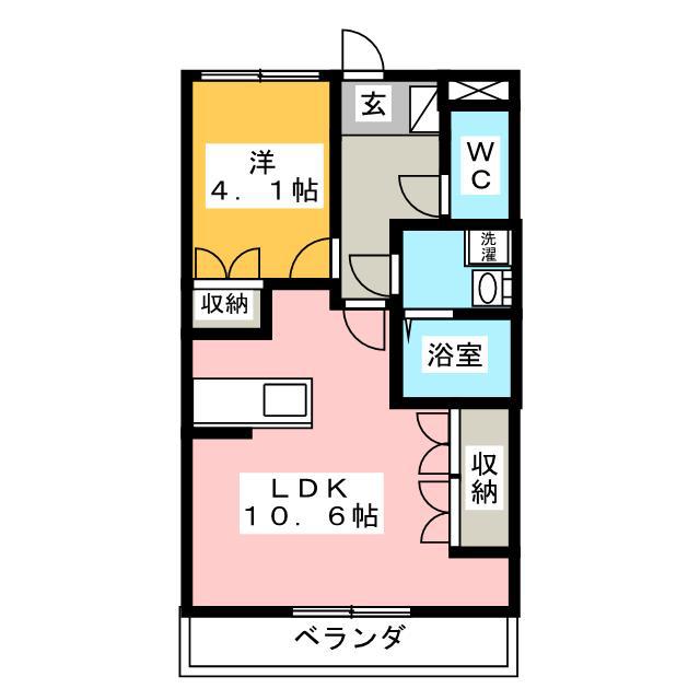 ヒールコート沢田(1LDK/2階)の間取り写真