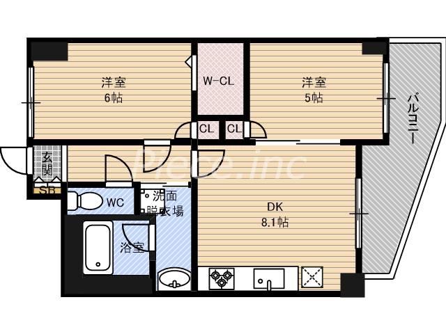フェビエンローズ(2LDK/4階)の間取り写真