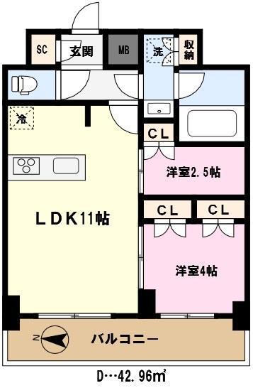 ライムレジデンスカワグチイースト(2LDK/9階)の間取り写真