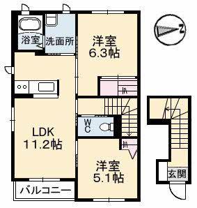 ハーレー(2LDK/2階)の間取り写真
