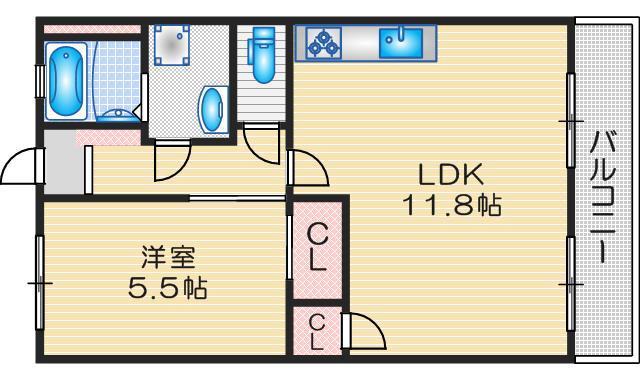 ハイツササベ(1LDK/3階)の間取り写真