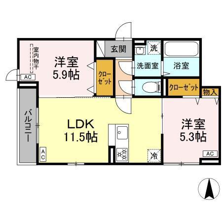 セレスティア北小岩III(2LDK/2階)の間取り写真